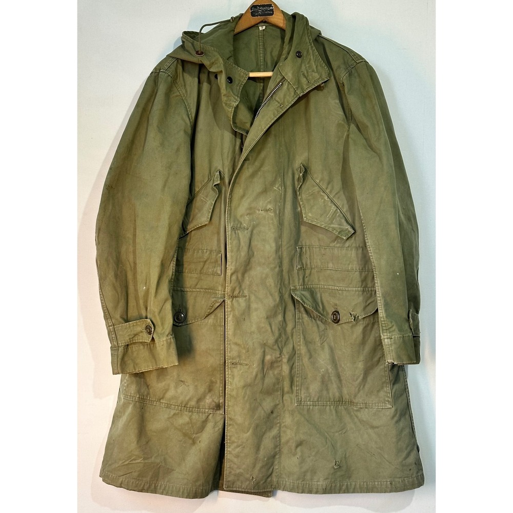 Vintage Military Field Parka Hooded Distressed Jacket Mens M Olive Green Fair